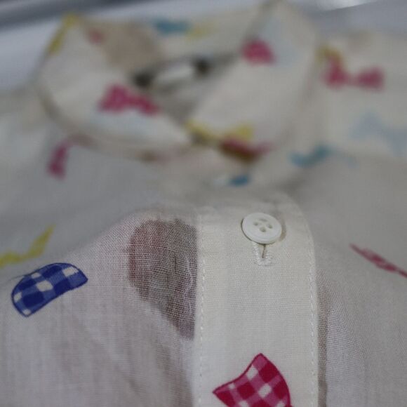 E.B. eccobay Vintage White Colorful Bow Print Button Down Shirt Large - Picture 8 of 16